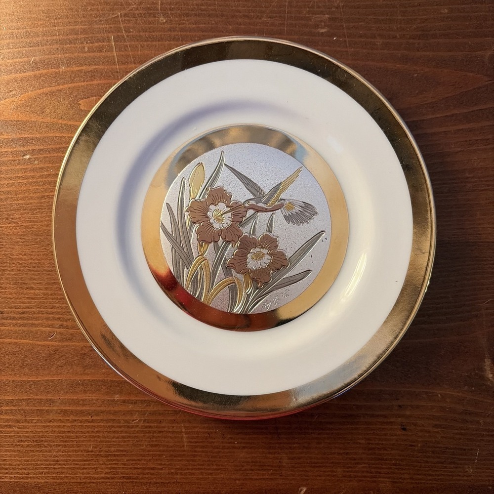 Vintage Keito Japan Fine China‎ Chokin Plate Hummingbird 6.25" Diameter